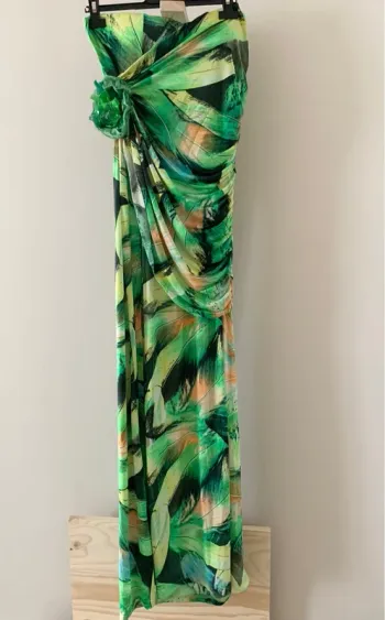 Robe longue tropicale à fleurs vertes – Taille unique
