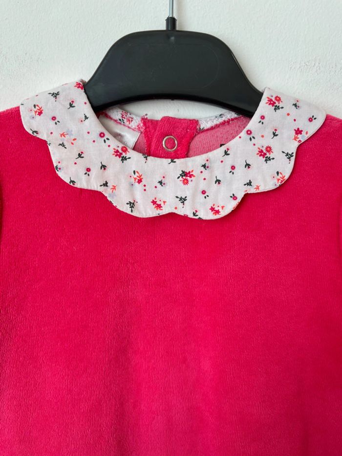 Pyjama (dors-bien) en velours rose fuchsia à col claudine fleuri - La Redoute 9 mois - photo numéro 3