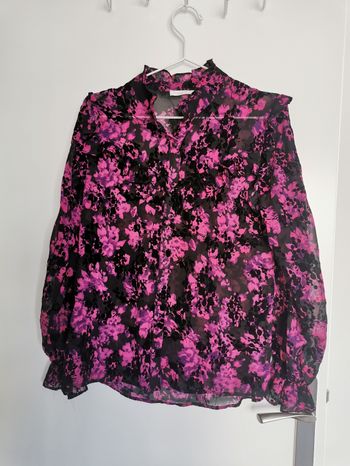 Chemise fleurie texturée - Flamant rose - T 36