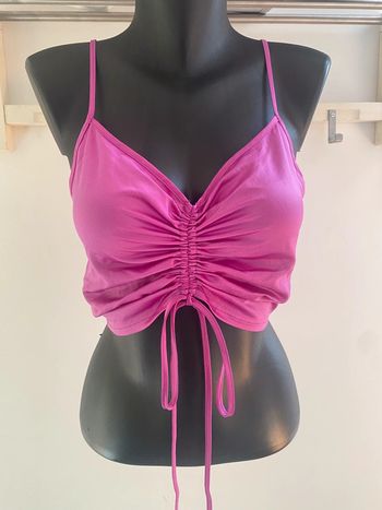 Top court satiné à fronces rose fuchsia Zara femme small