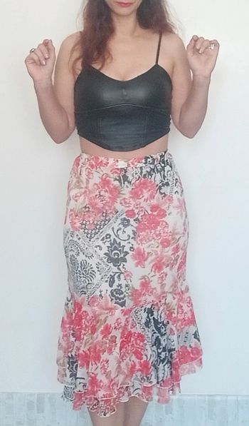 Jupe mi longue tulipe fleurie vintage taille 40