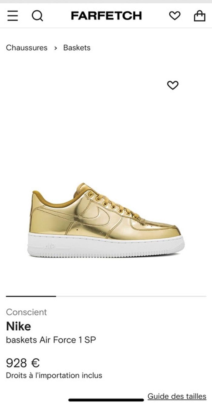 Magnifique baskets Nike Air Force 1 Gold Metallic  | Sneakers collector en 42,5 - photo numéro 3