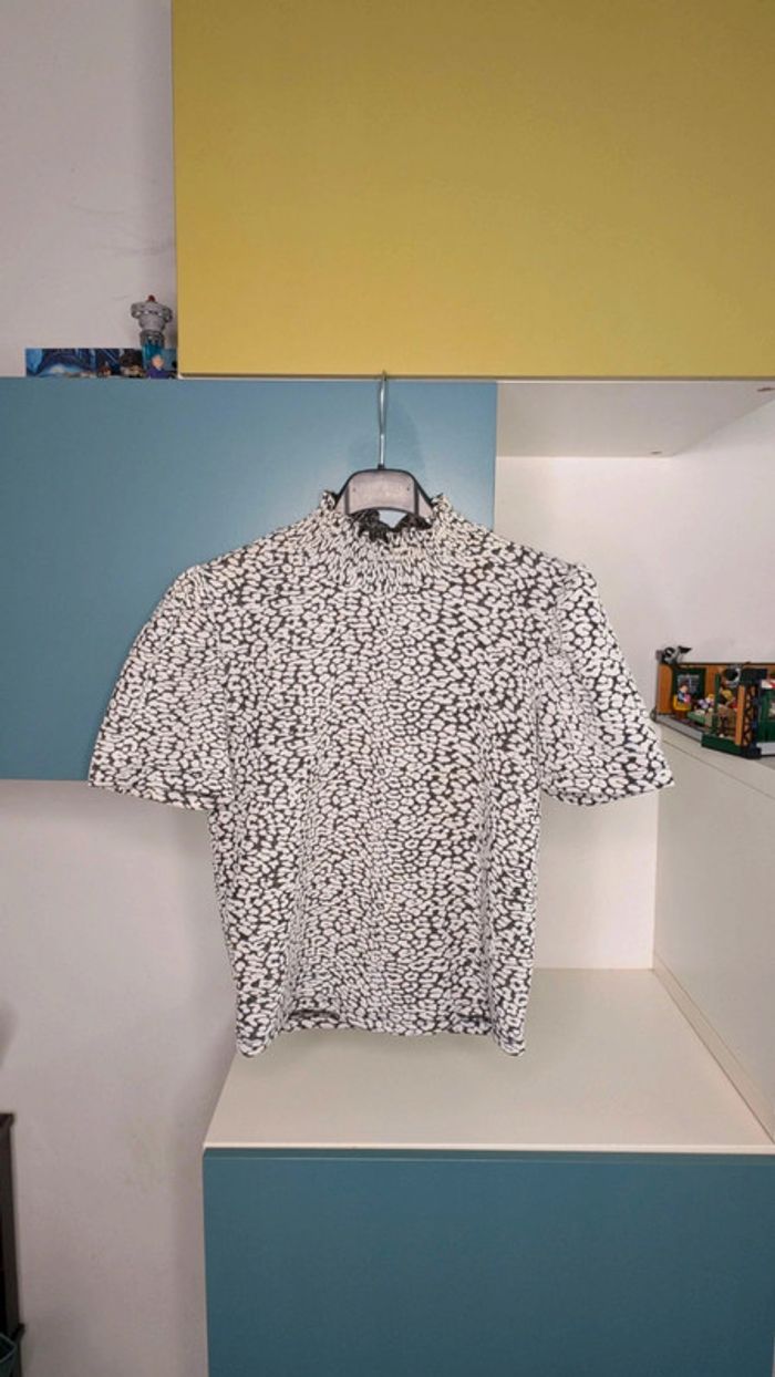 Top Zara noir et blanc à motif, Taille S