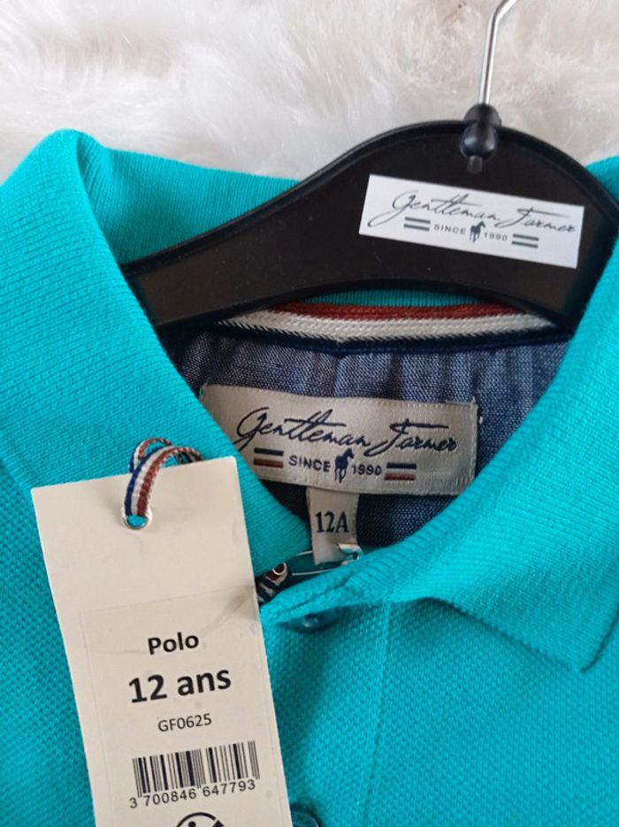 Neuf gentleman farmer polo garçon bleu turquoise 12 ans - photo numéro 4