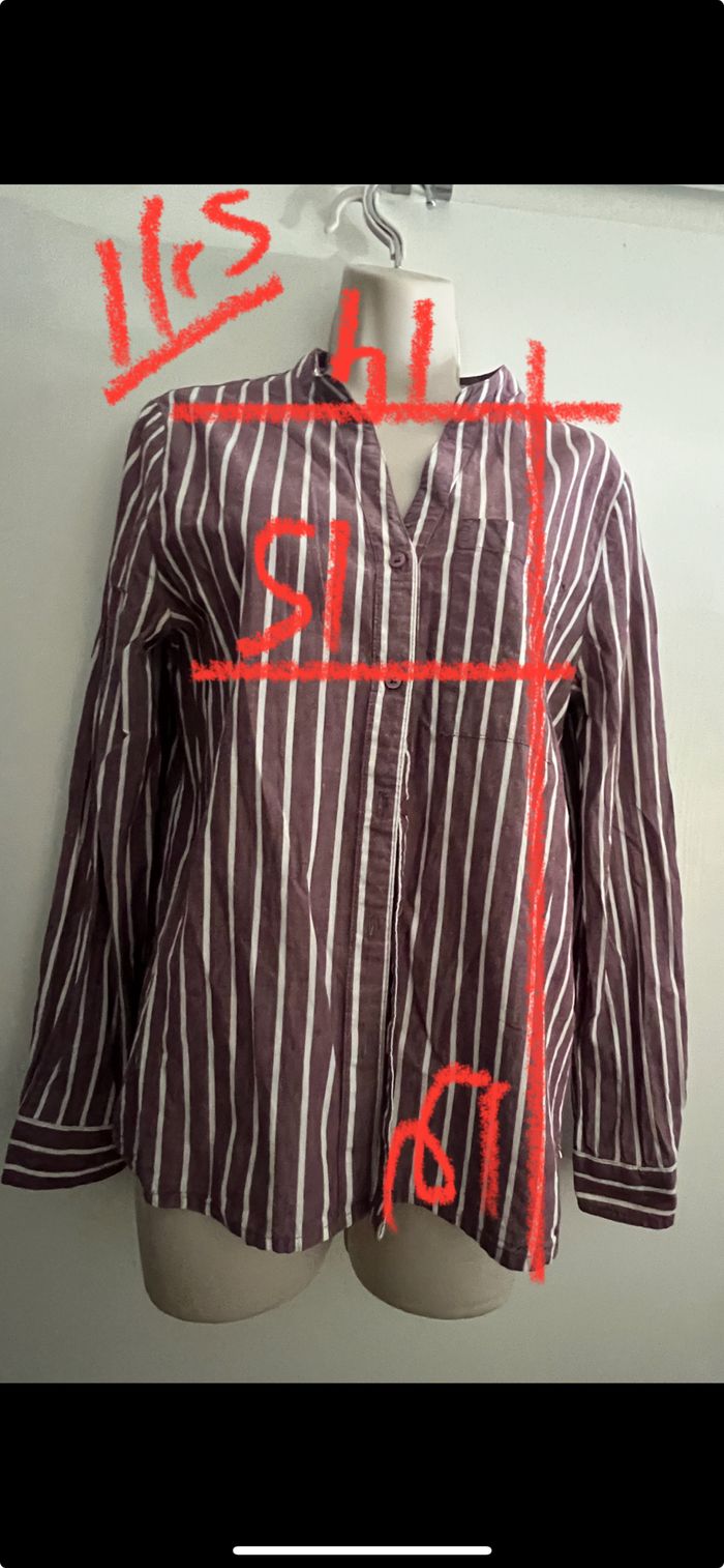 Chemise ichi taille 38 rayures prune blanche - photo numéro 7