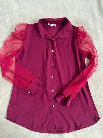 Chemisier bordeaux avec manches en tulle pour femme | taille M 