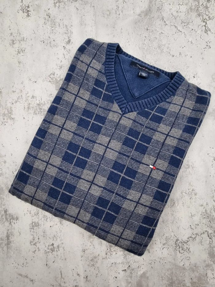 Pull col V Tommy Hilfiger bleu/gris, M Hommes