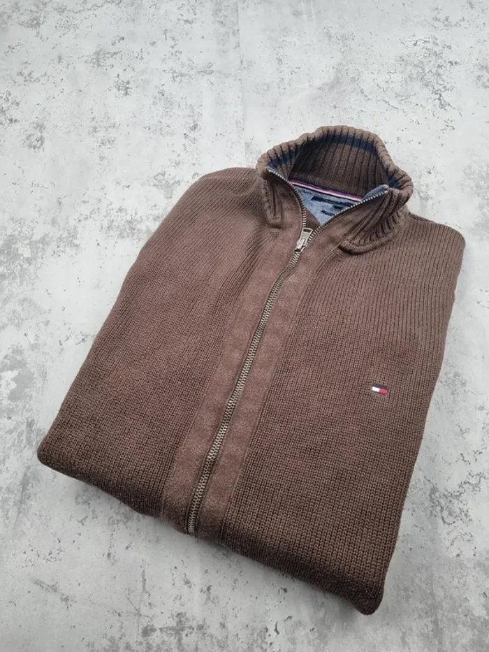 Cardigan zippé Tommy Hilfiger marron, L Hommes (mesures en photos)