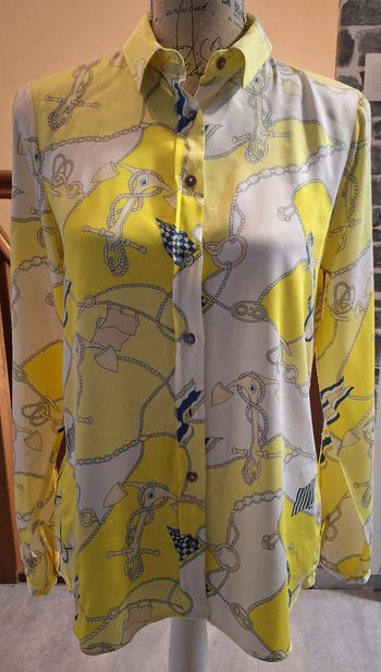 Chemise fluide à l'imprimé marin jaune et blanc