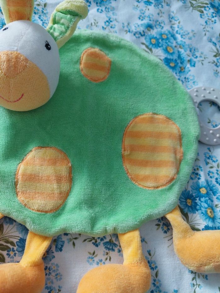 #06 Babysun - doudou rond lapin pois vert et orange - photo numéro 2