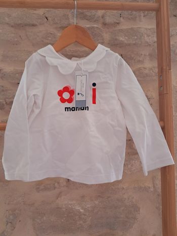 Neuf 🏷 Tee shirt ML Jacadi col pétale 24m "Oui maman"