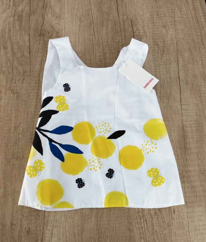 Débardeur blouse sans manches fille blanc et jaune taille 18 mois Catimini