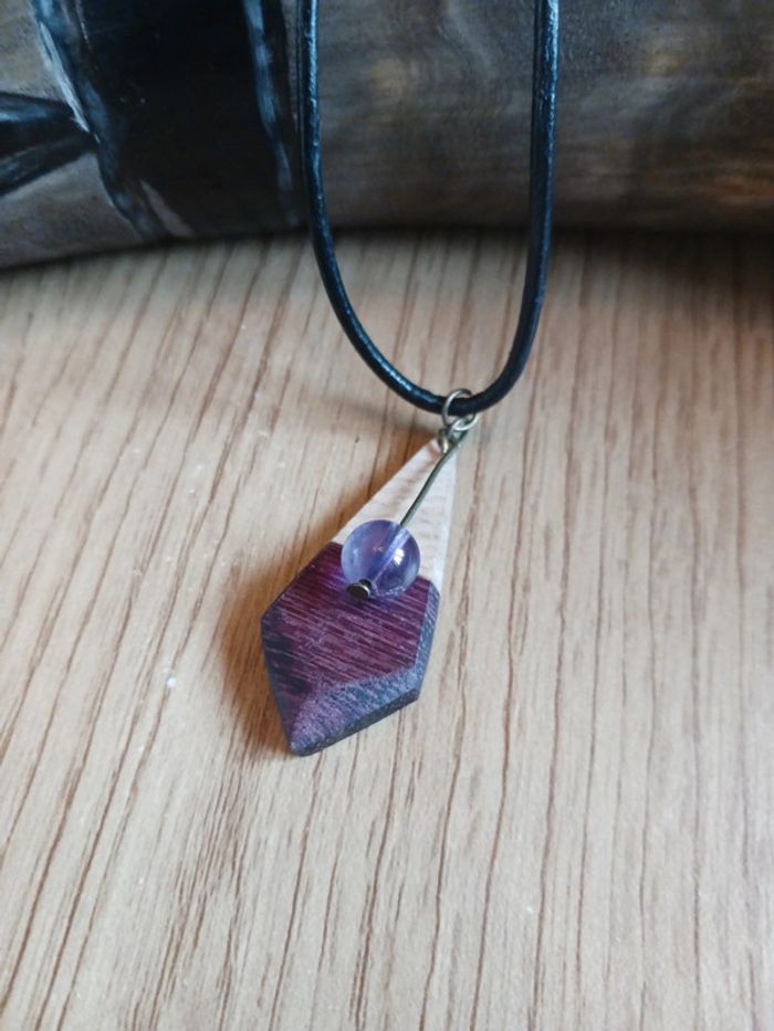 Pendentif amarante hêtre et améthyste
