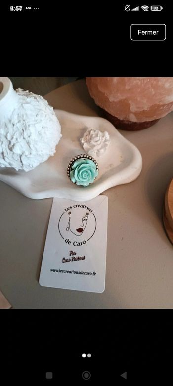 Bague ajustable fleur turquoise 