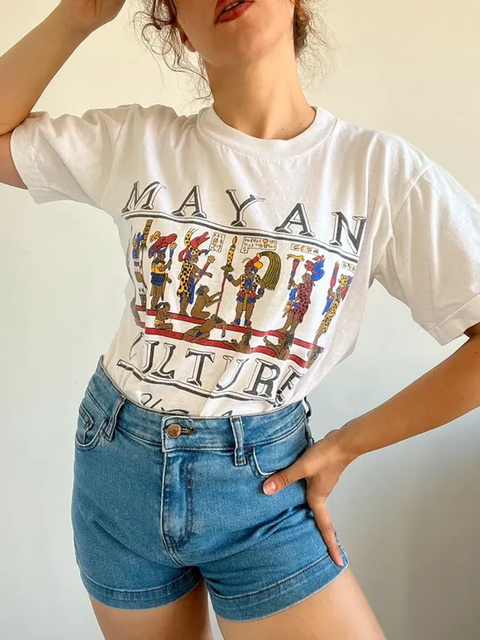 T-shirt vintage à motifs maya en coton taille M - photo numéro 4