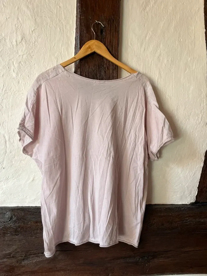 T-shirt bi-matière rose poudré – Made in Italy – Taille L - photo numéro 2