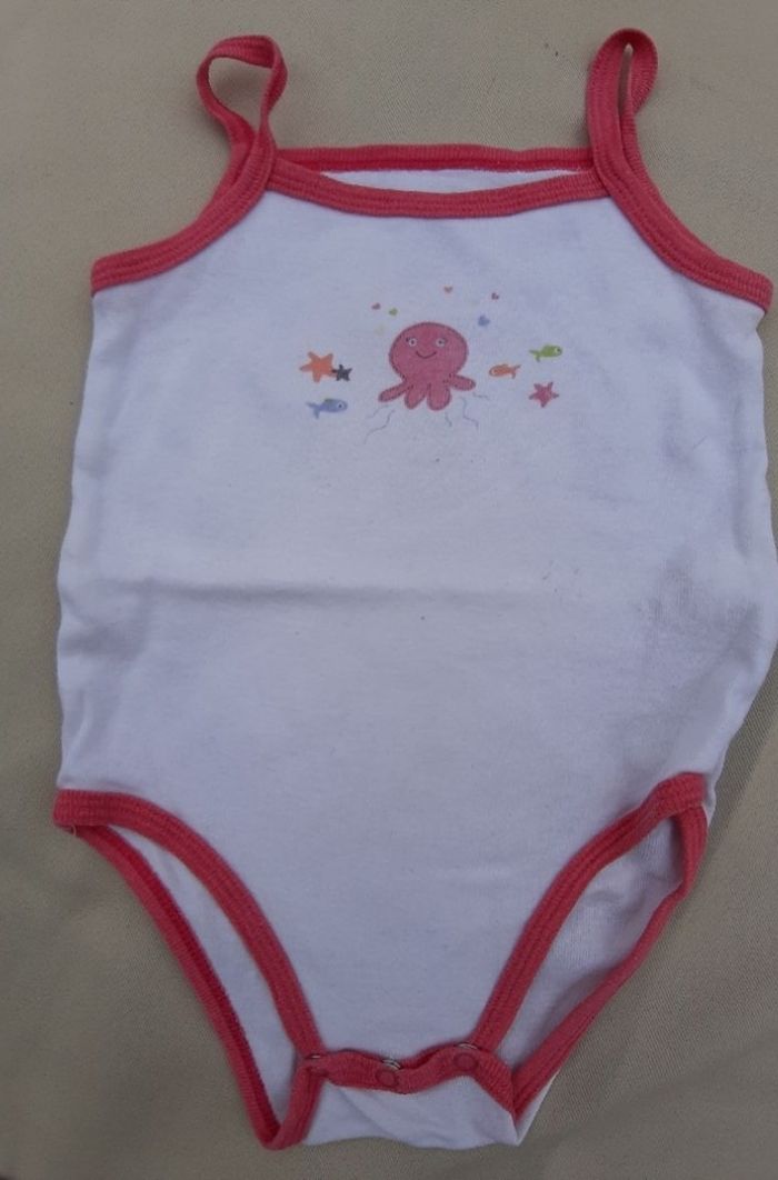 Lot de 3 bodies bretelles roses et blancs fille - Kitchoun - 6 mois - photo numéro 2