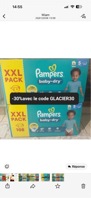 2 cartons de couches Pampers taille 5