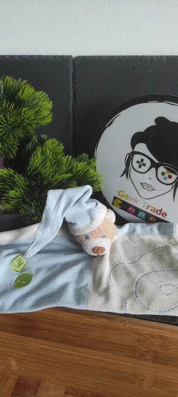 Gipsy doudou ours plat carré bleu beige feuille Bonnet Jaune Beige Spirale chaussures