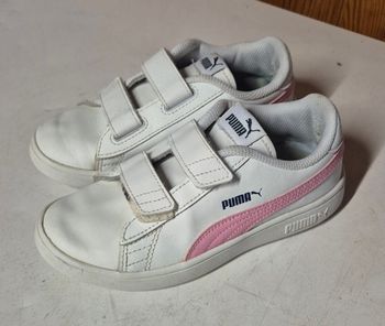 Basket fille à scratch puma cuir blanc et rose taille 34