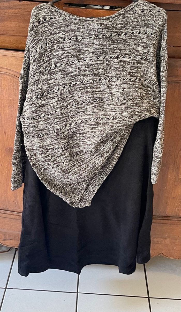 Pull col bateau beige et marron