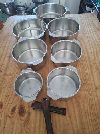 Lot de 7 casseroles inox 18-10 triplinox Letang et Rémy + 2 manches amovibles