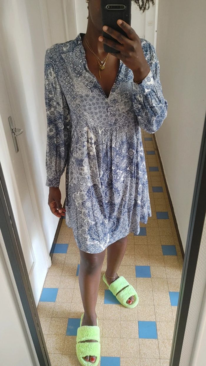 Robe casual légère à Motif bleu et blanc - photo numéro 3