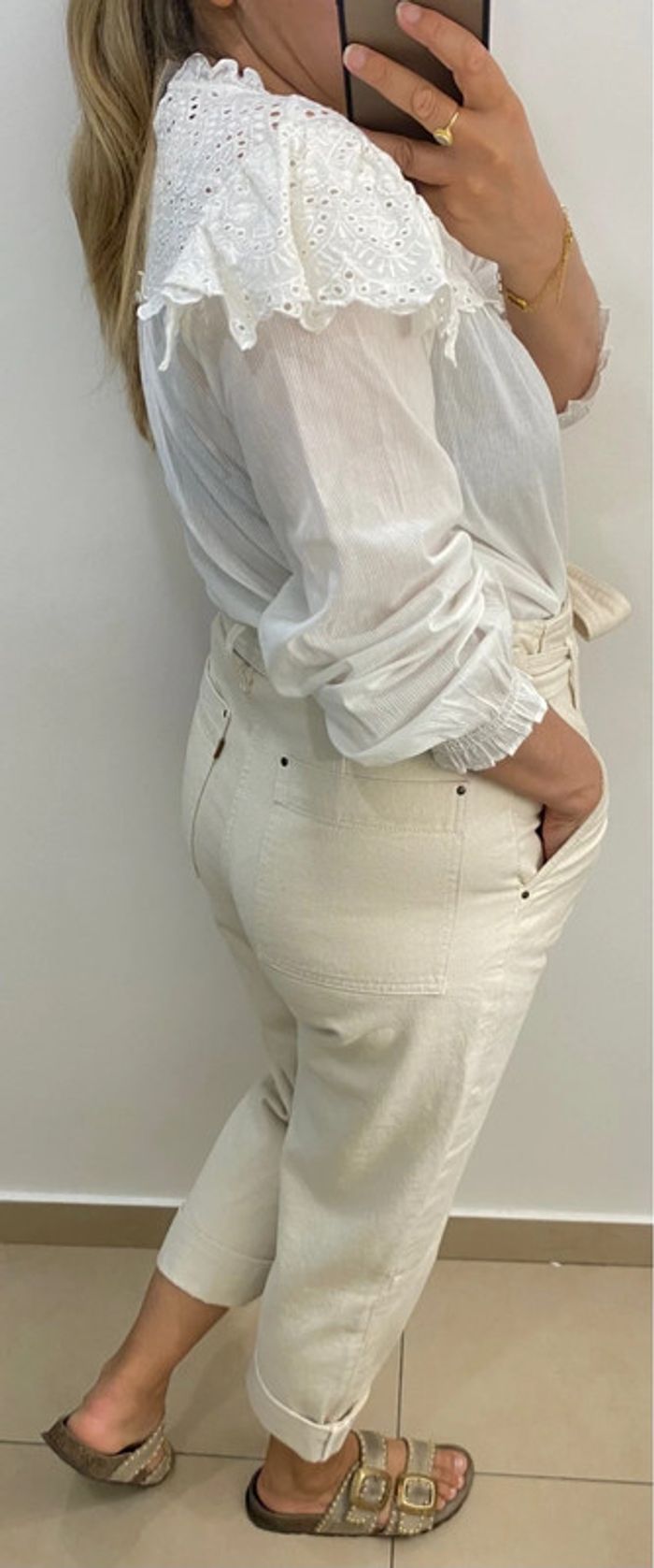 Chemise blanche avec broderie et volant Taille L - photo numéro 6