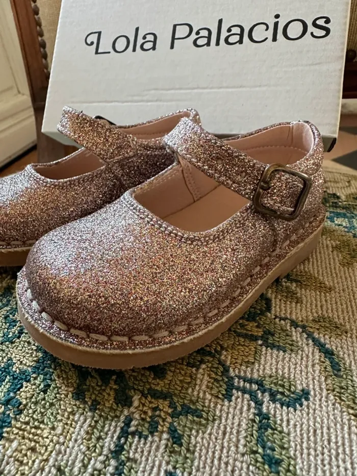 NEUF chaussures babies cuir bébé fille 20 Lola Palacios rose doré paillettes - photo numéro 2