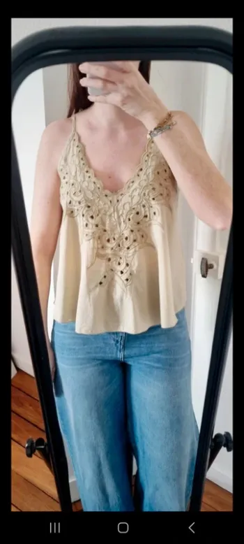 Top débardeur broderie mango vert kaki 38