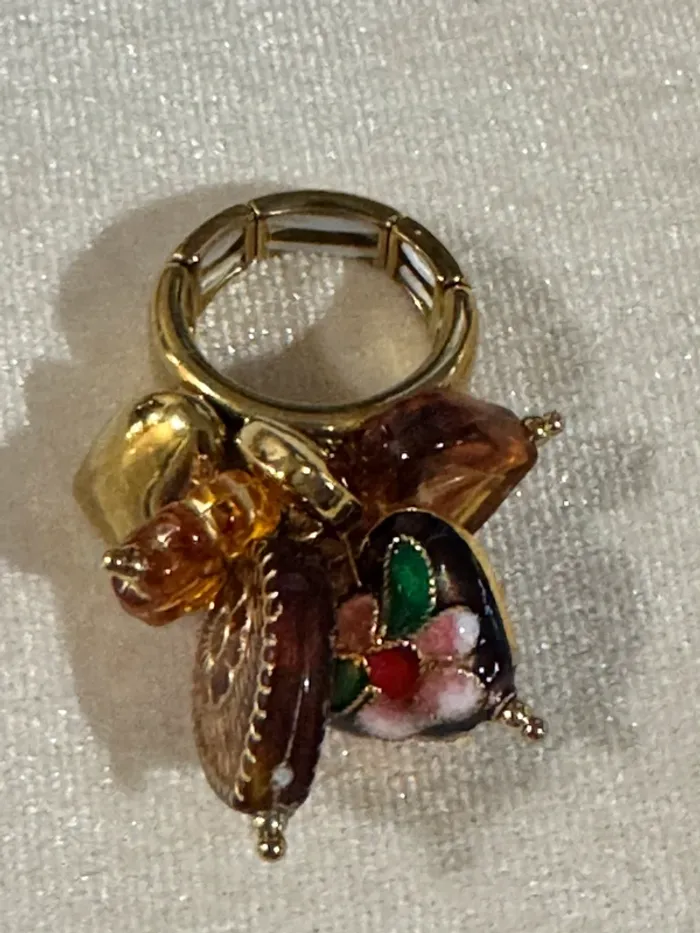 Grosse bague multi cœurs perles , pierres acier inoxydable or porcelaine habaha Paris - photo numéro 7