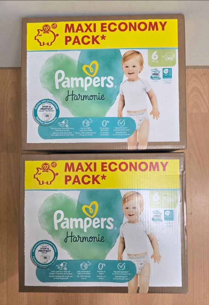 🍼 Pampers Harmonie T6
Lot de 2 × 62 couches (plus de 13 kg)