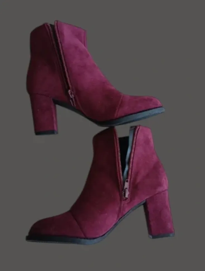Bottines bordeaux en daim - photo numéro 5