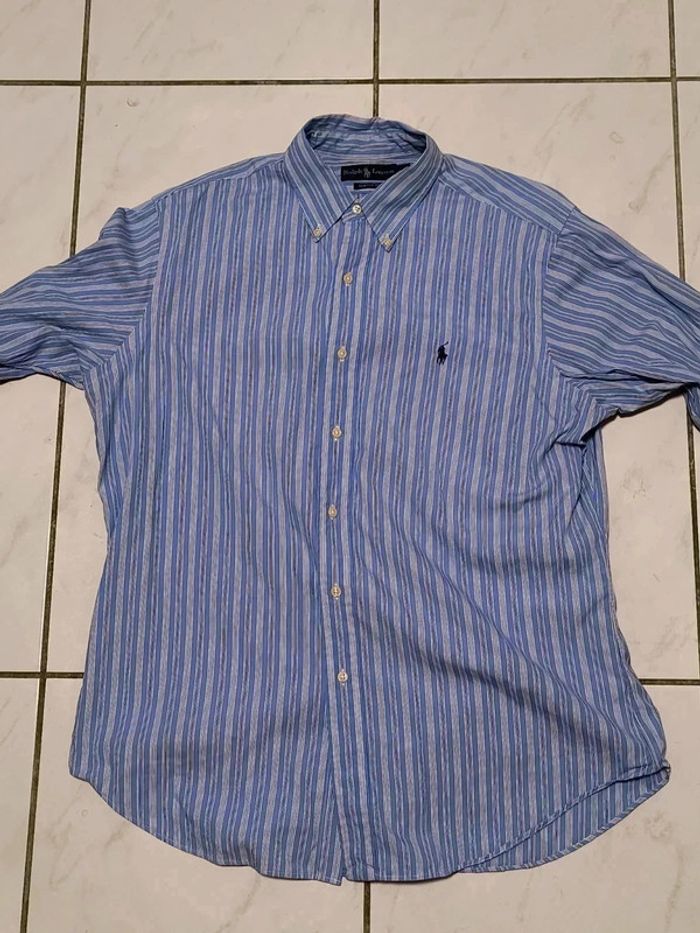 Chemise Ralph Lauren Classic Fit Rayée Bleu Vintage Y2K – Taille L - photo numéro 4