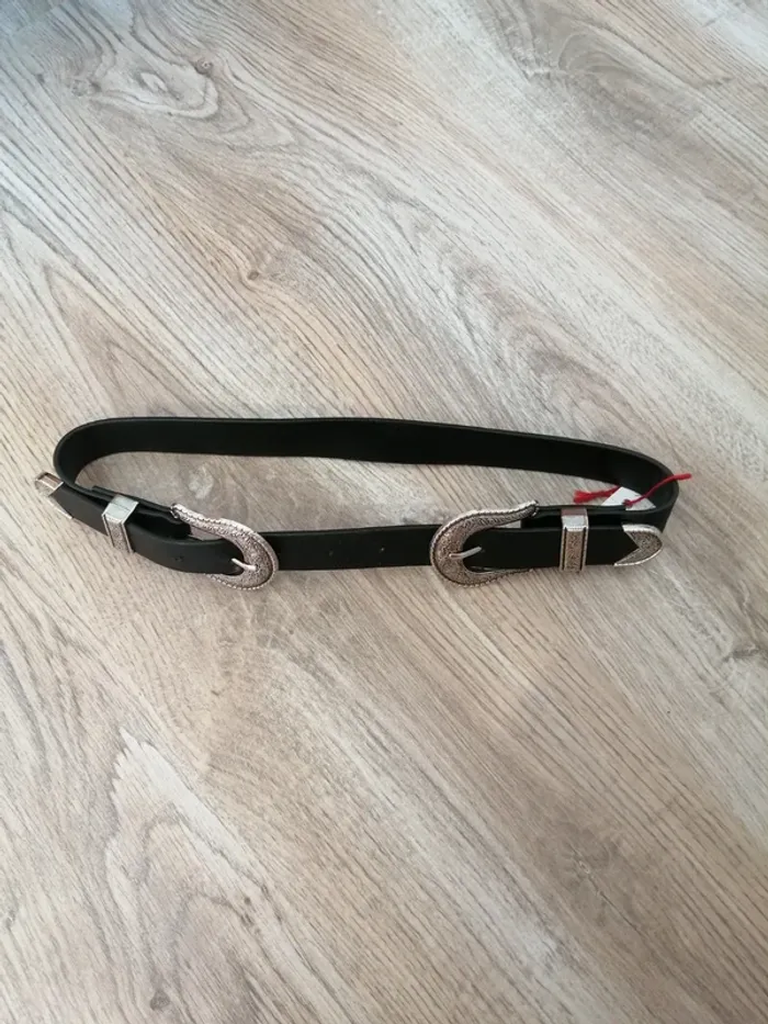 Ceinture noire double boucle style cowboy argenté / shein / (85cm) - photo numéro 3