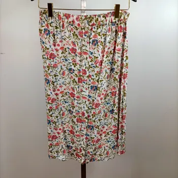Jupe mi-longue blanche fleurie taille élastique viscose fluide imprimé coloré été taille 38 A1418