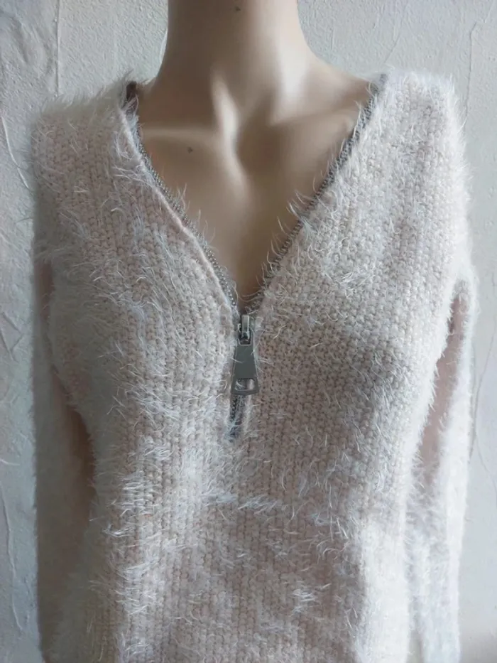 Pull aspect laine angora avec fermeture éclair - photo numéro 2