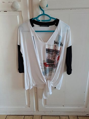 Tee-shirt manche 3/4 avec petit noeud blanc et noir taille 1