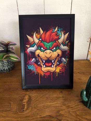 Affiche poster A4 (21×29,7 cm) Bowser Mario art mural street art coloré déco chambre gamer