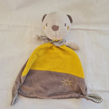 Doudou plat ours marron et jaune - Soleil- Baby club