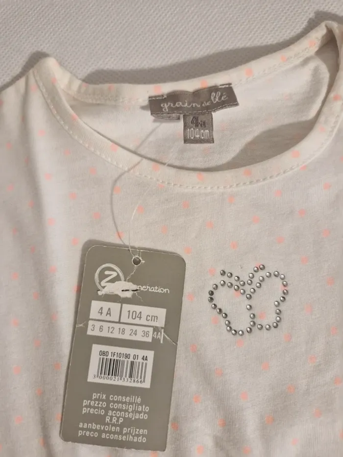 T-shirt fille manches courtes à pois avec strass 4 ans / 104 cm Grain de Blé - photo numéro 2