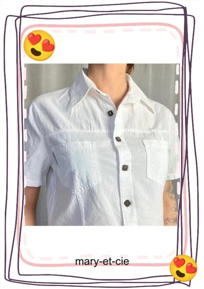 SOLDÉ - Blouse manches courtes taille 3 - 100 % coton - blanc du Nil - photo numéro 6