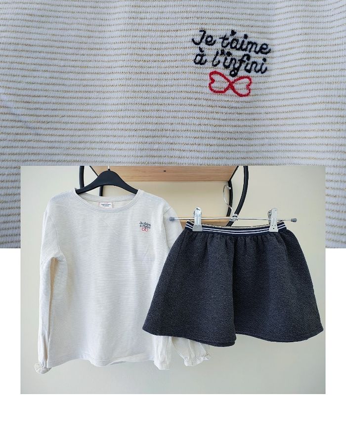 5 ans ensemble teeshirt tape a l'oeil et jupe Okaïdi