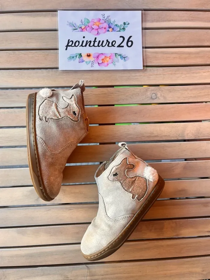 Bottines en cuir beige doré shoo Pom 26 - photo numéro 2