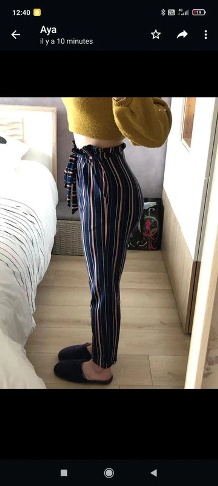 Pantalon femme Jennyfer XS tbe rayé très légère erraillure invisible porté dernière photo - photo numéro 9