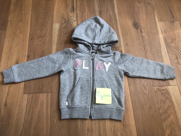 Gilet gris avec fermeture éclair et capuche Tex 2/3 ans