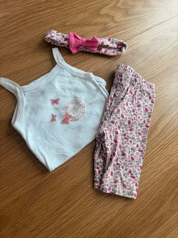 Ensemble bébé fille 3 pièces body legging bandeau rose fleuri 12 mois