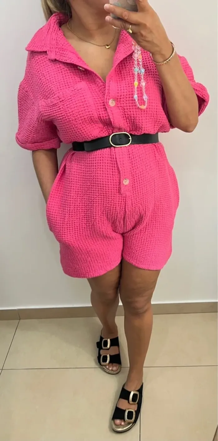 Combishort En Coton Gaufré Taille Unique - photo numéro 4