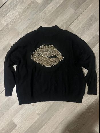 Pull femme motif bouche dorée sequin taille unique