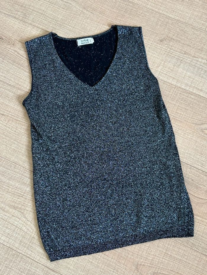 Haut argenté pailleté sans manches Molly Bracken taille unique jamais porté - photo numéro 11